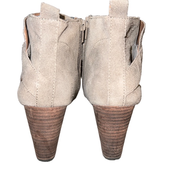 lucky brand yarek taupe tan suede wedge booties with buckle - Picture 7 of 7